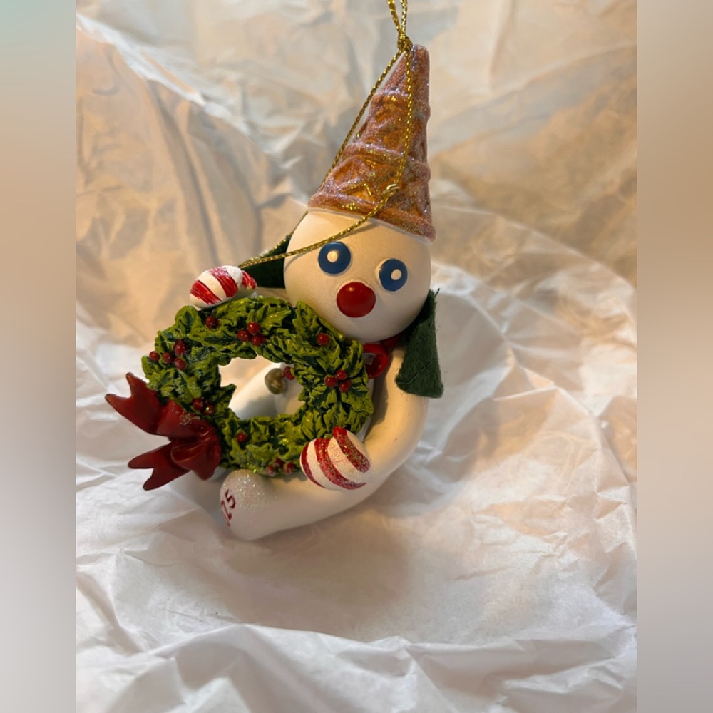 2025 Mr.Bingle Snowman Ornament with Green Wreath